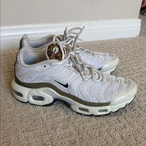 Nike Air Max Plus Women's White Leopard and Olive Sneakers